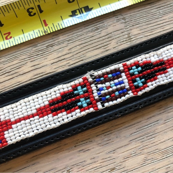 Vintage Tooled Embossed Beaded Leather Belt - Picture 7 of 10